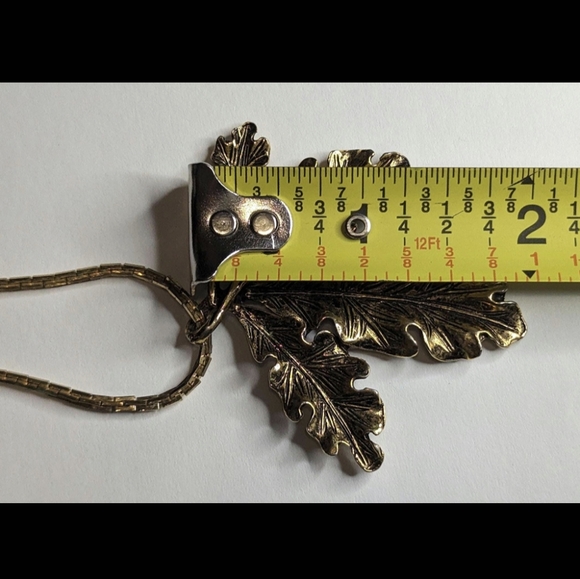 Robert Zentall Vintage Golden Leaf Pendant Square Chain Costume Jewelry 60s 70s - Picture 6 of 8